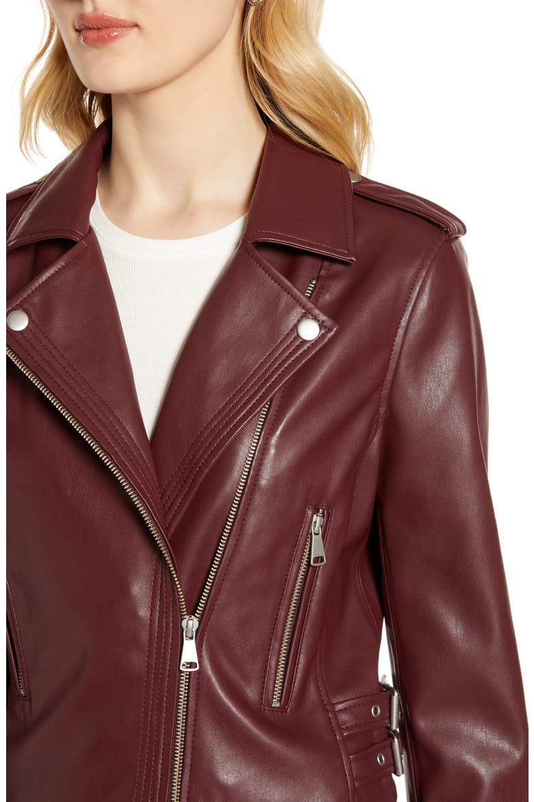 Faux Leather Moto Jacket, Alternate, color, BURGUNDY STEM