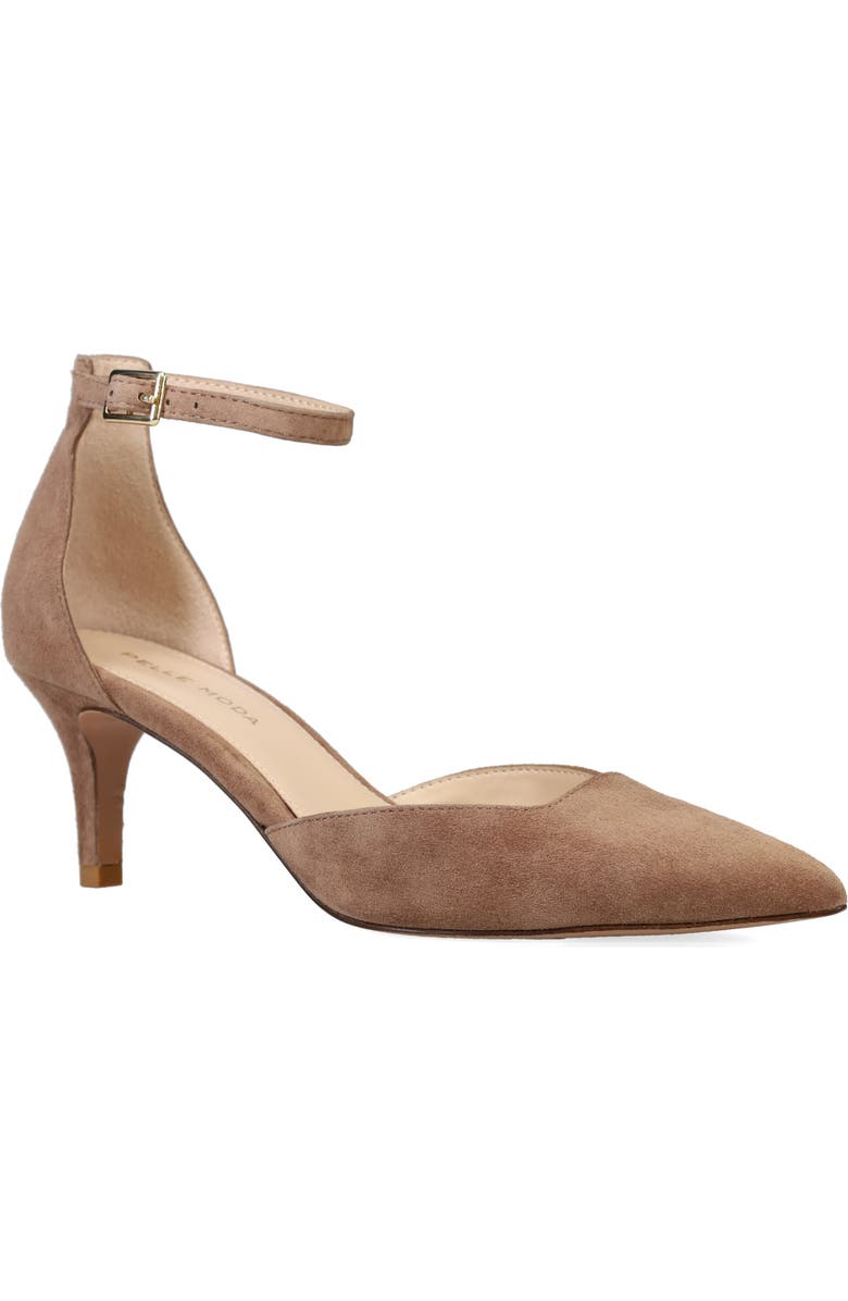 Pelle Moda Kendal Ankle Strap Pointed Toe Kitten Heel Pump, Main, color, Taupe