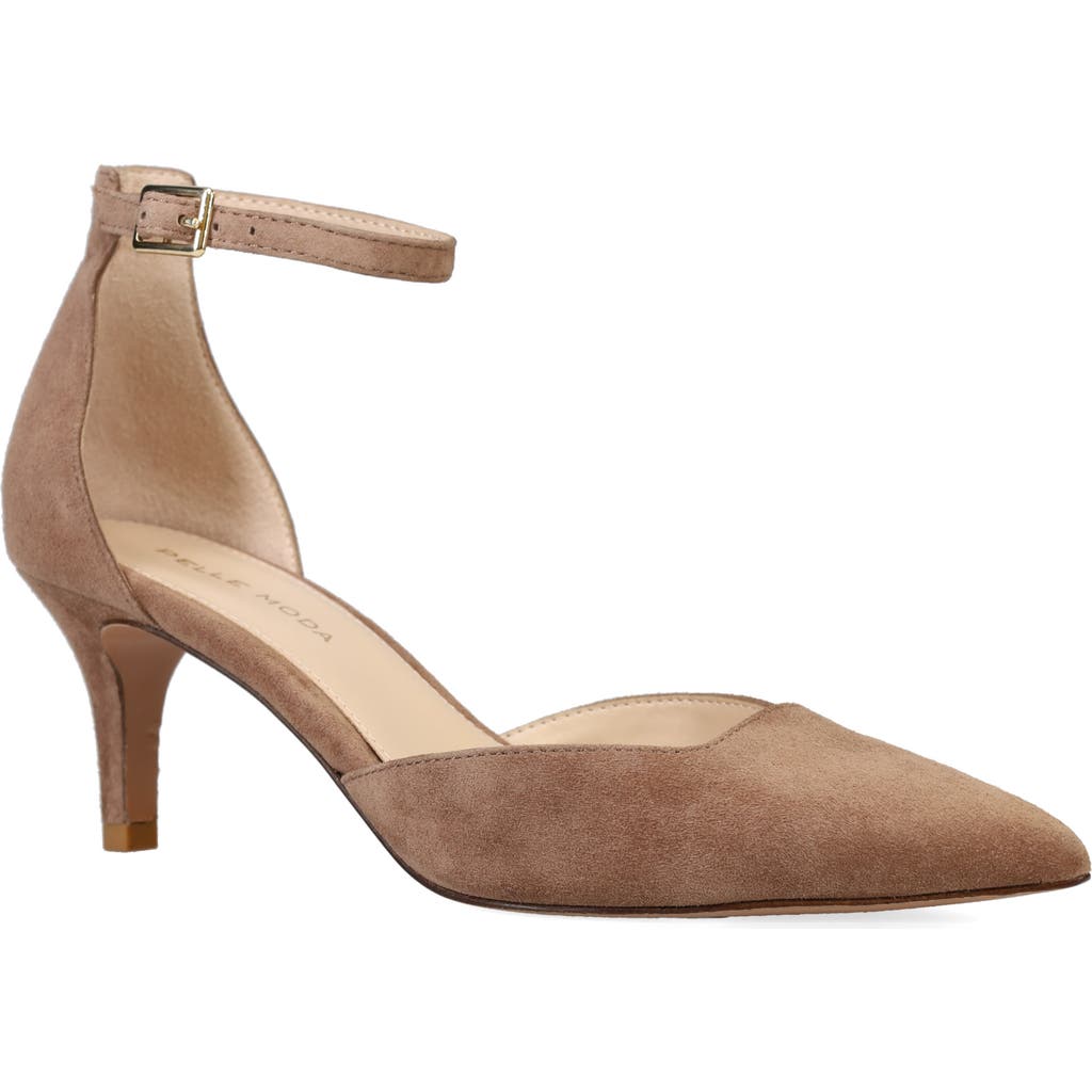 Pelle Moda Kendal Ankle Strap Pointed Toe Kitten Heel Pump In Brown