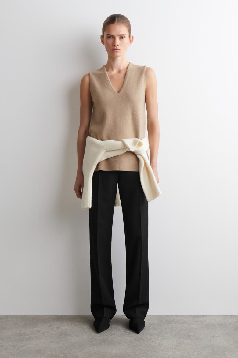 Wool V-Neck Tunic Vest, Alternate, color, BEIGE MÉLANGE