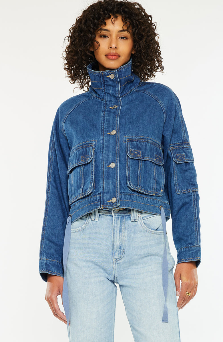 KanCan Jailene Denim Windbreaker Jacket, Alternate, color, Dark Wash