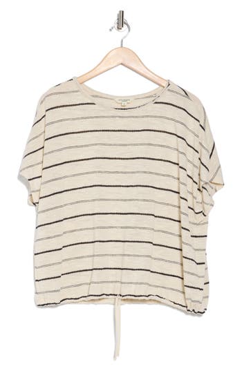 Max Studio Stripe Dolman Sleeve Bubble Hem Top In Oyster/black
