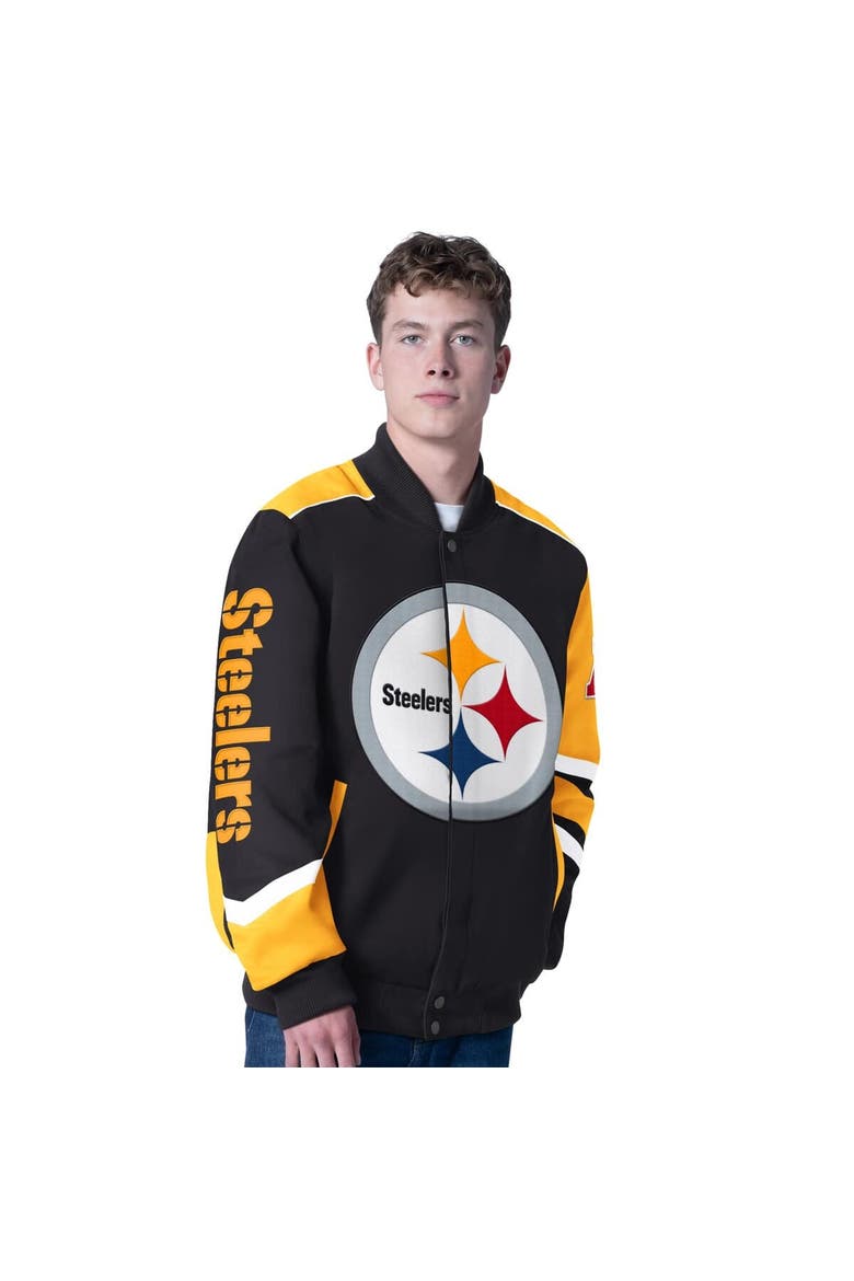 Men's G-III Sports by Carl Banks Black Pittsburgh Steelers Prime Time Full-Zip Racing Jacket, Main, color, Black