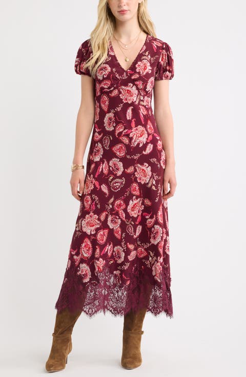 Lace Trim Bias Cut Midi Dress
