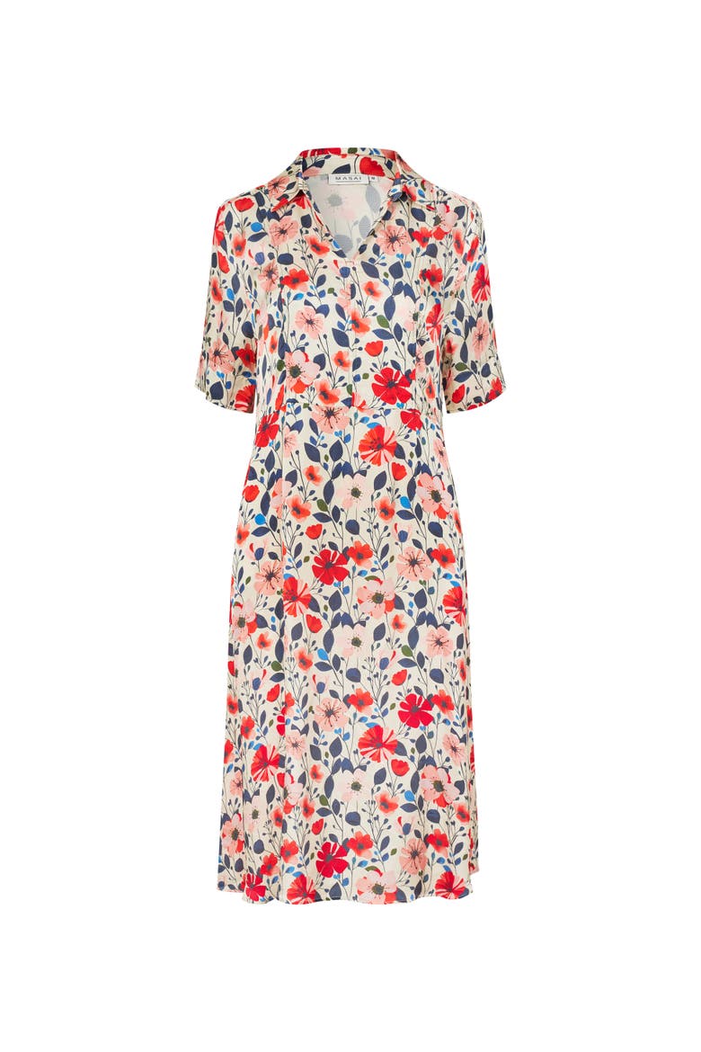 Collared Midi Shirt Dress, Alternate, color, Poinsettia