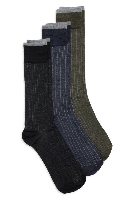 Nordstrom Assorted 3-pack Ribbed Merino Wool Blend Dress Socks In Multi