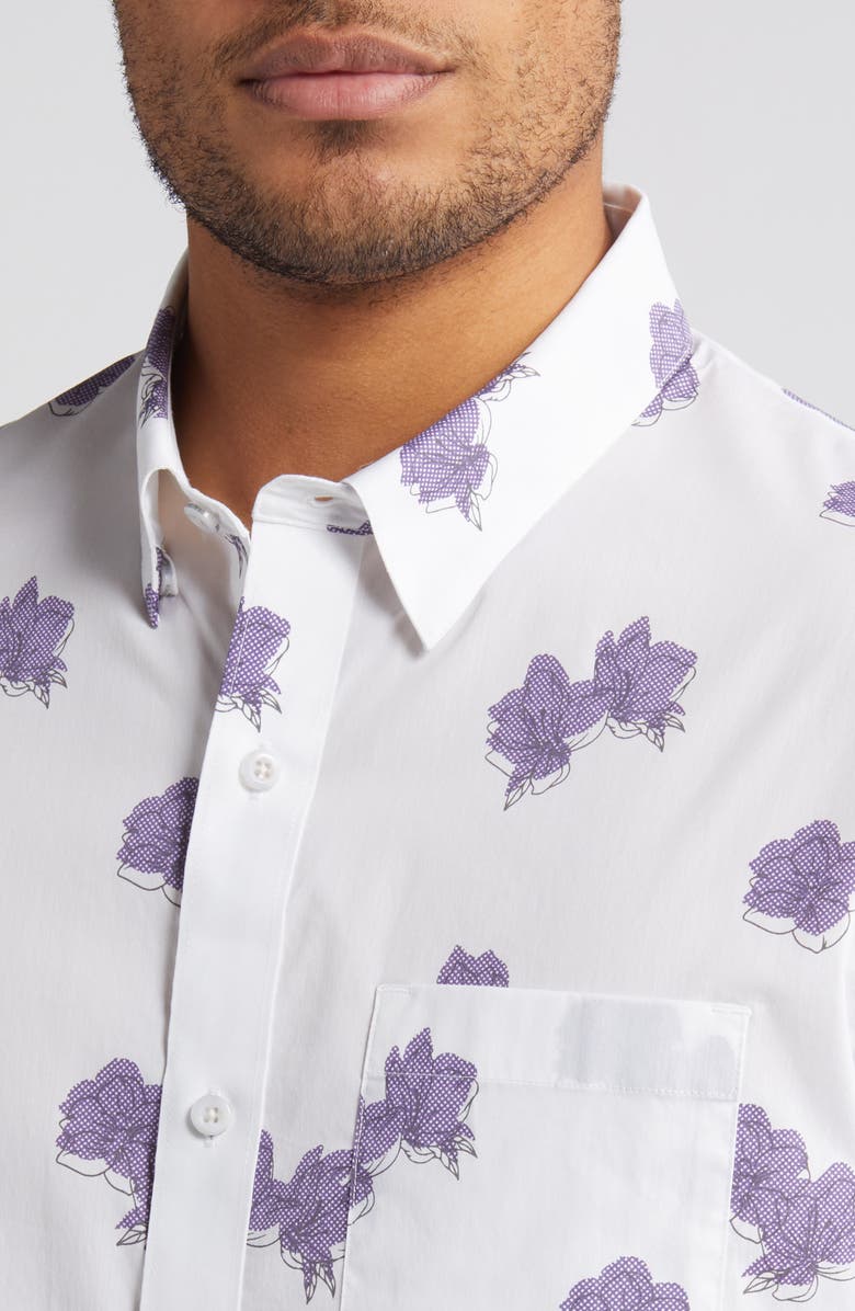 TravisMathew Hit The Books Floral Short Sleeve Stretch Button-Up Shirt, Alternate, color,