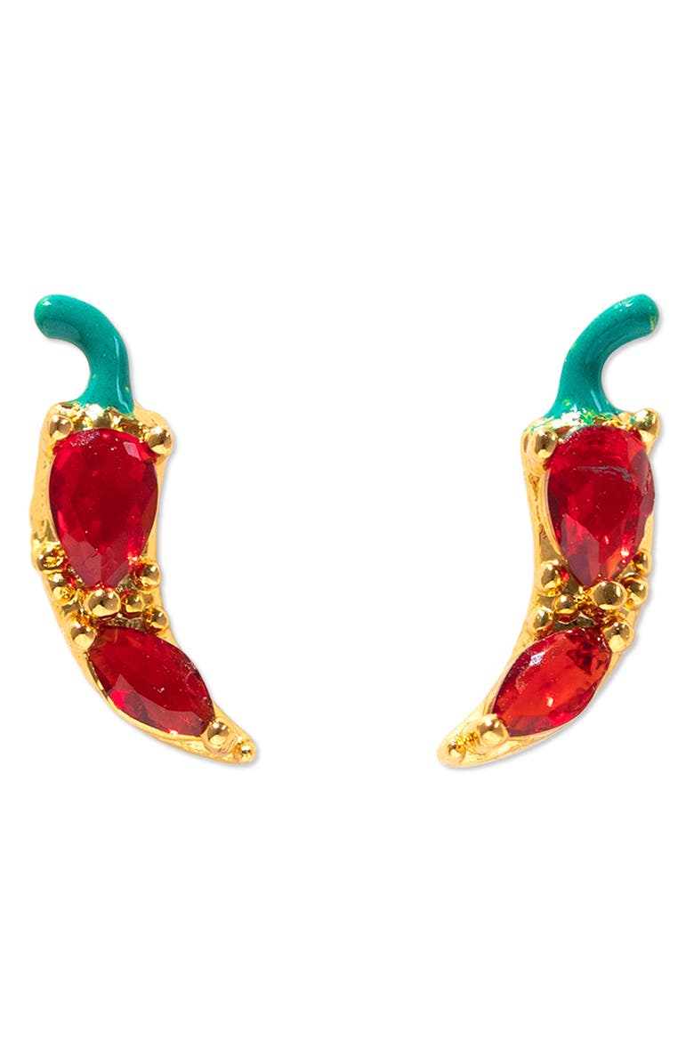 Girls Crew Red Chili Pepper Stud Earrings, Main, color, Gold