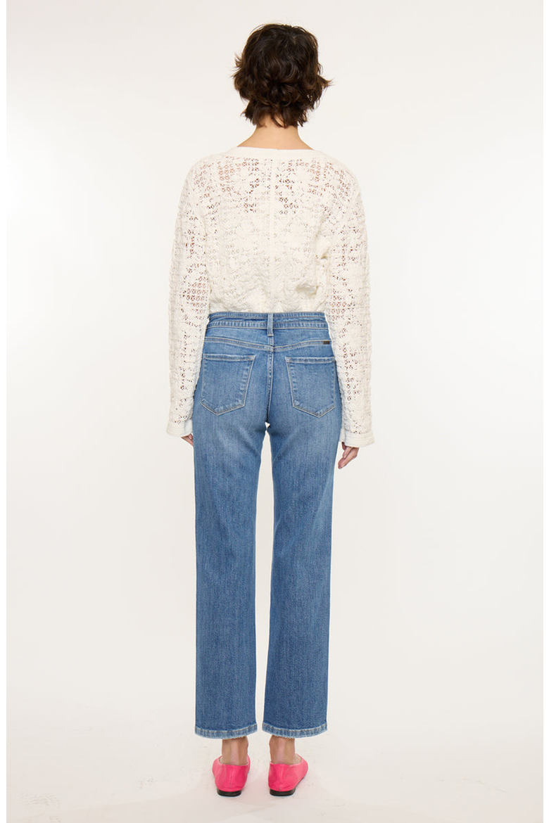 Ivorie Mid Rise Crop Straight Jeans, Alternate, color, Medium Wash