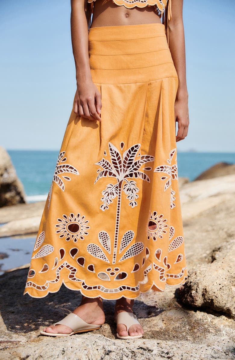 FARM Rio Tropi Embroidered Eyelet Cover-Up Maxi Skirt, Alternate, color, Tropi Embroidery Cam
