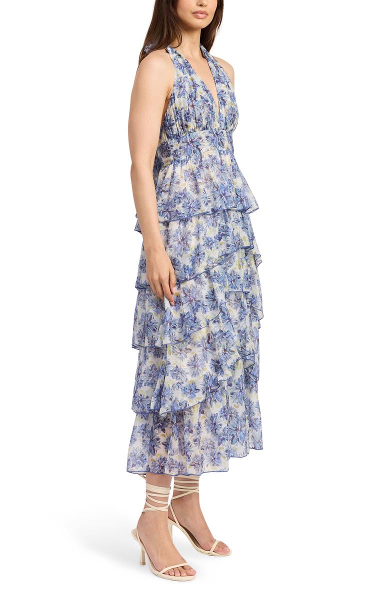 En Saison Odessa Floral Print Tiered Halter Maxi Dress, Alternate, color, Ivory Blue Multi
