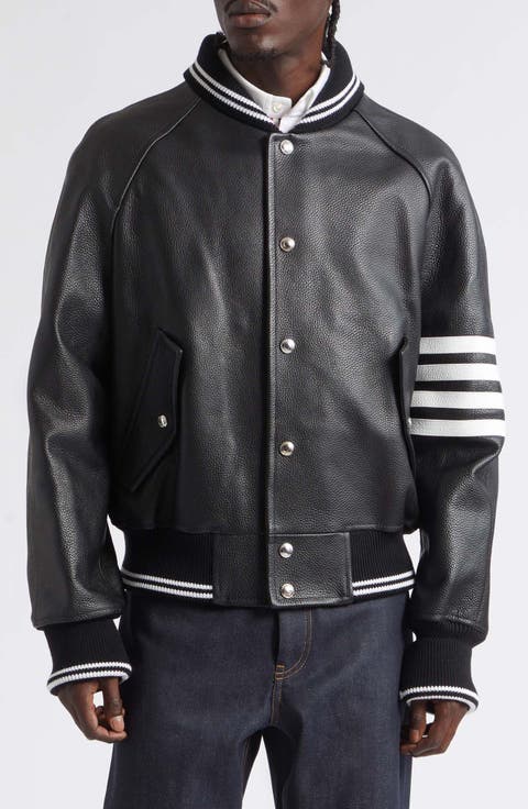 4-Bar Raglan Sleeve Leather Varsity Jacket