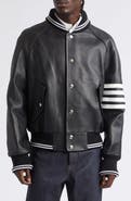 Thom Browne 4-Bar Raglan Sleeve Leather Varsity Jacket