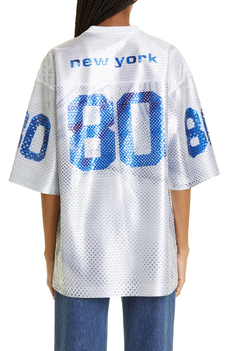 Alexander Wang Oversize Logo Sequin Satin Football Jersey, Alternate, color,