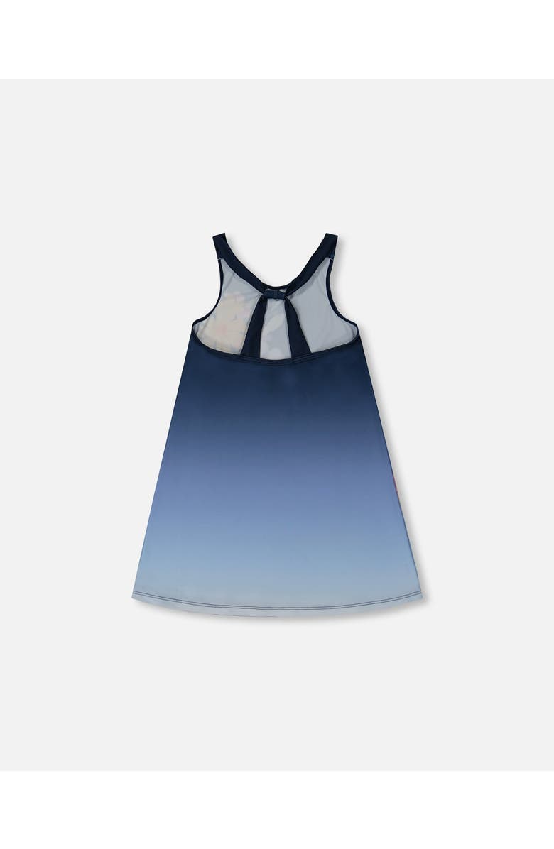 Deux par Deux Little Girl's Printed Beach Dress Yellow, Pink Flowers On Navy Blue Background, Alternate, color,