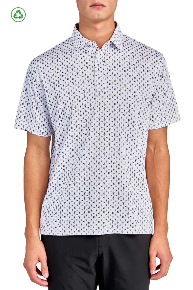 Regular Fit Golf Ball Print Recycled Performance Golf Polo, Main, color, WHITE/BLACK