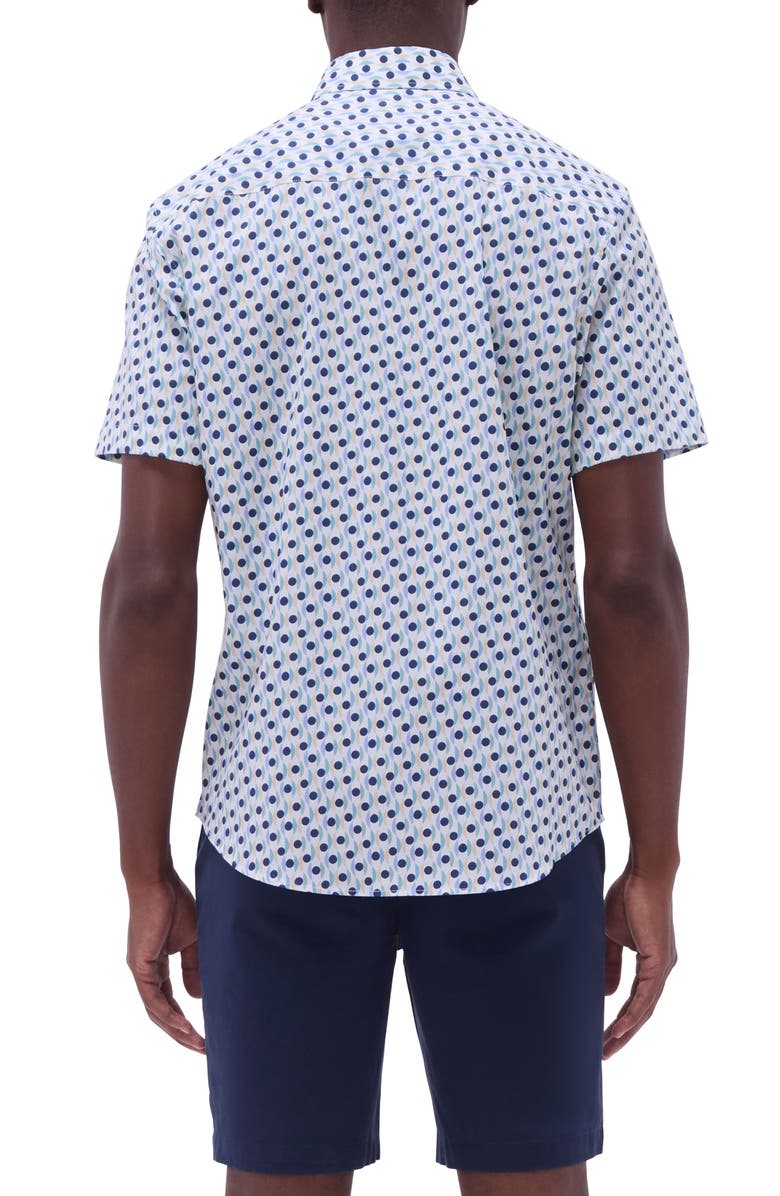 Bugatchi Orson Dot Print Short Sleeve Stretch Cotton Button-Up Shirt, Alternate, color, Mint