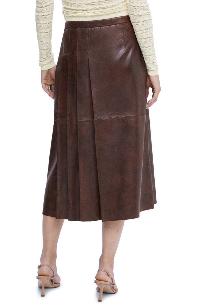 MANGO Pleated Leather Midi Skirt, Alternate, color,