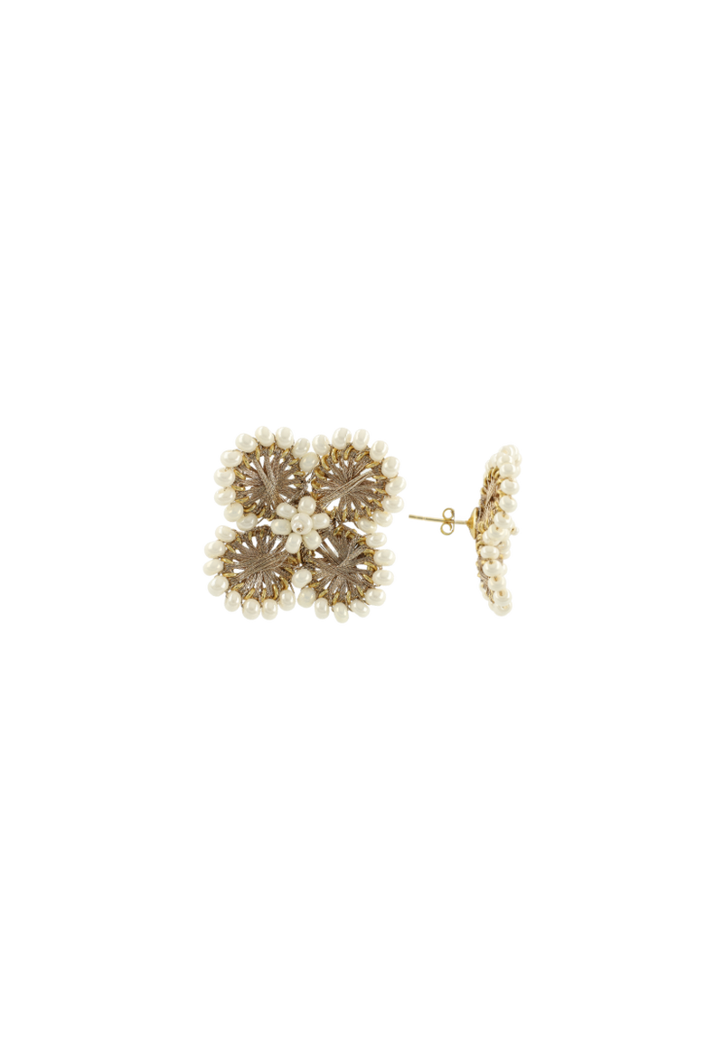 Silk Flower Earrings in Champagne, Main, color, Champagne