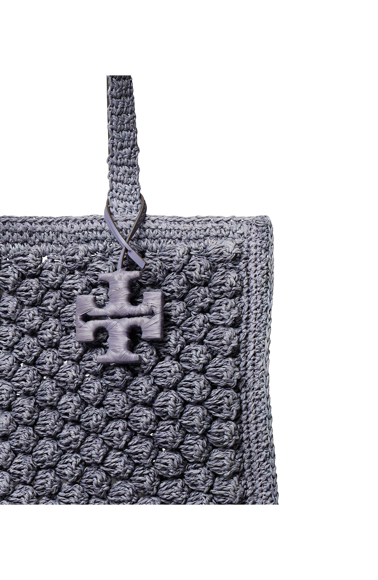Tory Burch Ella Hand Crochet Straw Bag, Alternate, color, Gray