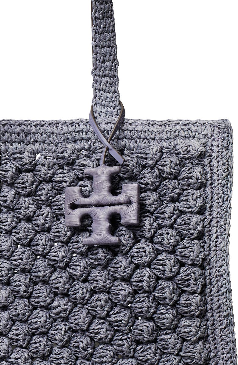 Tory Burch Ella Hand Crochet Straw Bag, Alternate, color, Gray