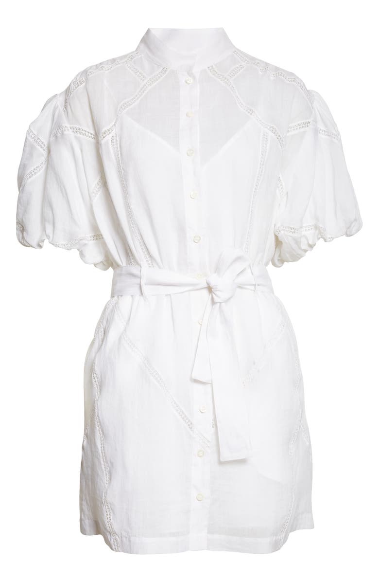 FRAME Inset Lace Puff Sleeve Minidress, Alternate, color, Blanc