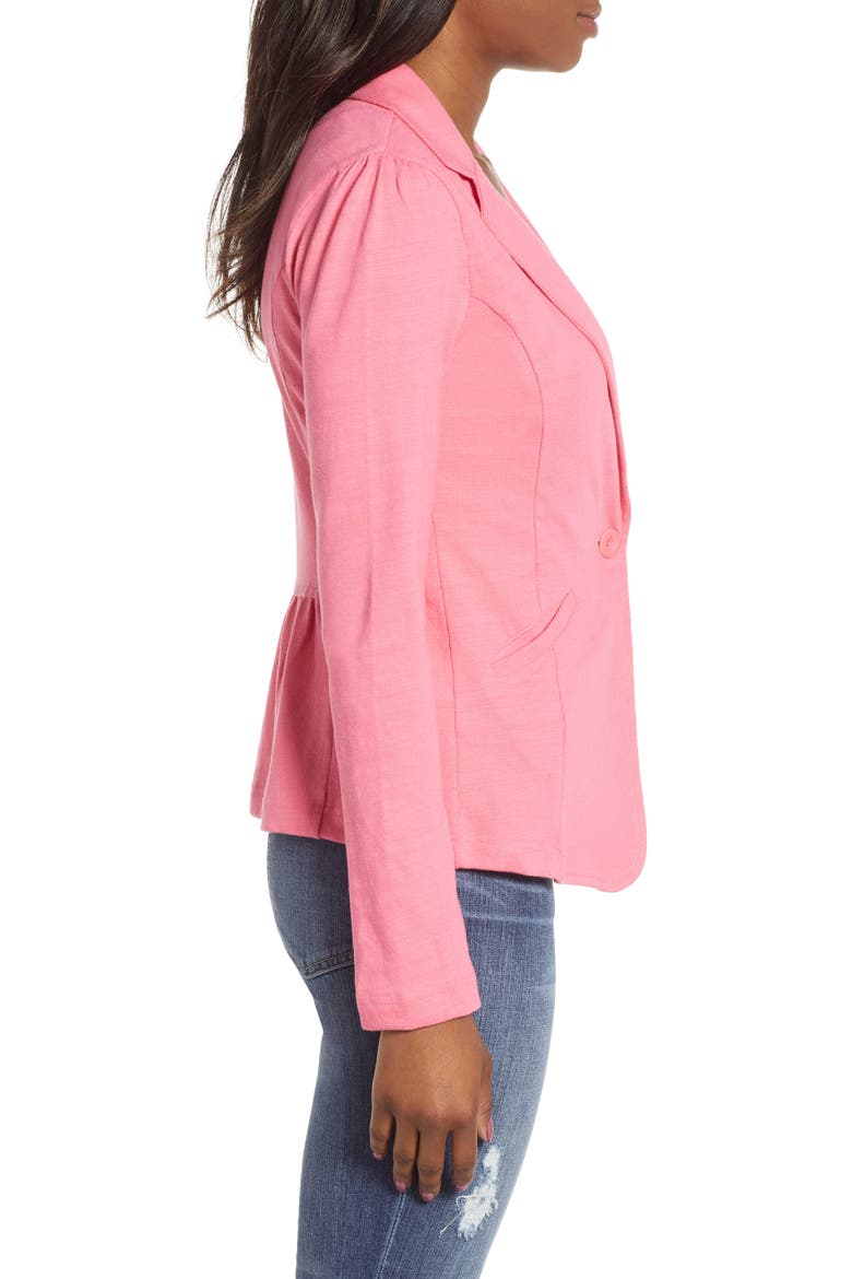 Knit One-Button Blazer, Alternate, color, PINK LEMONADE
