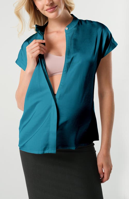 Marion Short Sleeve Satin Maternity Shell Top With Concealed Nursing Zip
