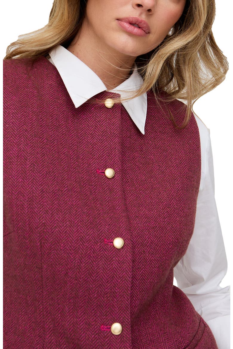 Pandora Tailored Herringbone Print Waistcoat, Alternate, color, Pink