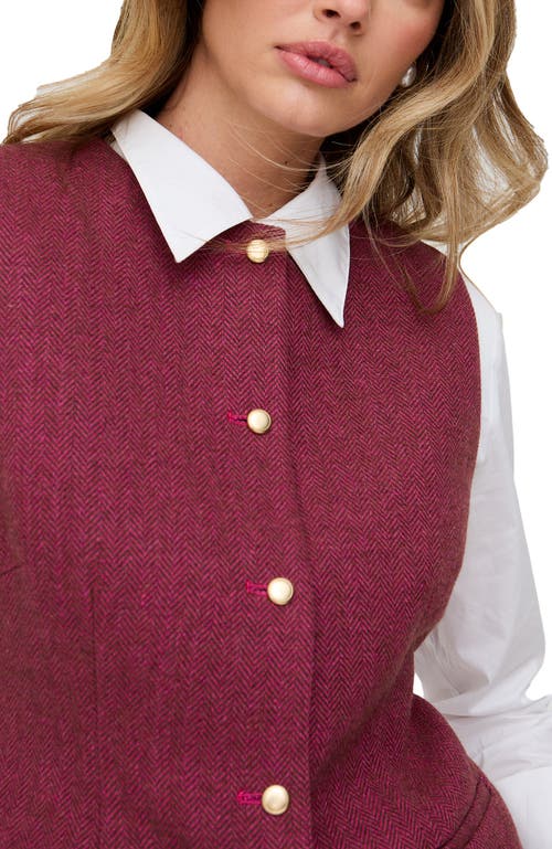 Lily And Lionel London Pandora Tailored Herringbone Print Waistcoat In Burgundy