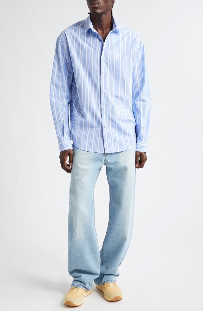 Jacquemus La Chemise Simon Straight Fit Stripe Button-Up Shirt, Alternate, color, Jacquard Business Big Log