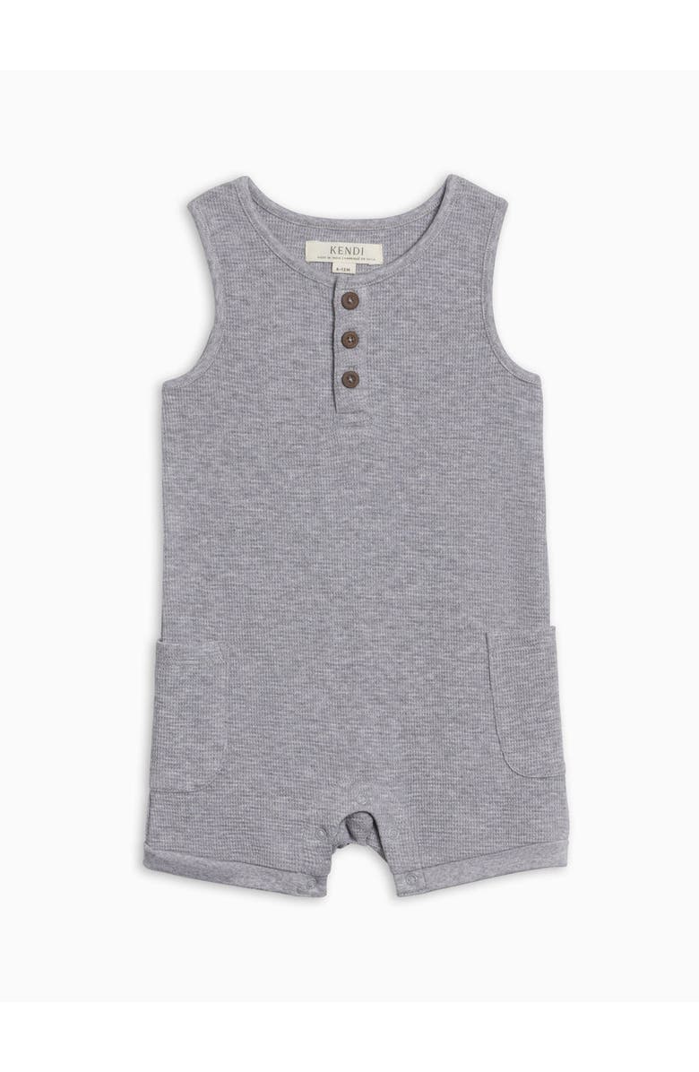 KENDI by Colored Organics Organic Percy Waffle Short Romper, Main, color, Ashen