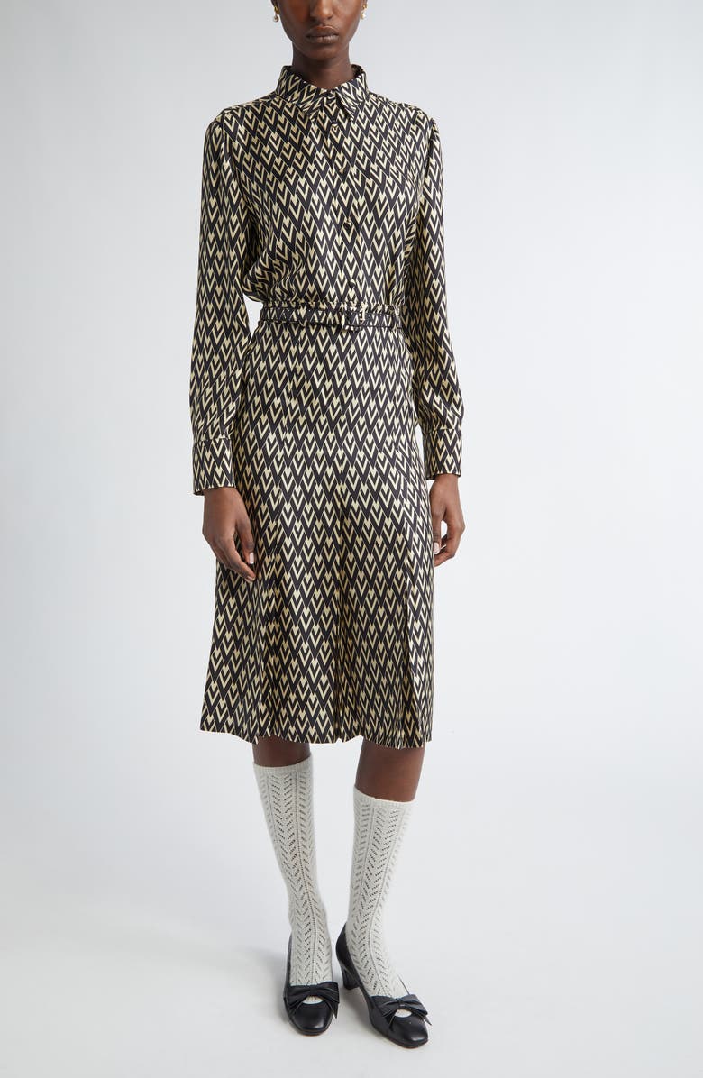 Valentino Garavani Toute la V Silk Twill Button-Up Shirt, Alternate, color, 