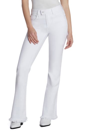 Hint Of Blu Super Fringe High Waist Flare Jeans In Pure Whte