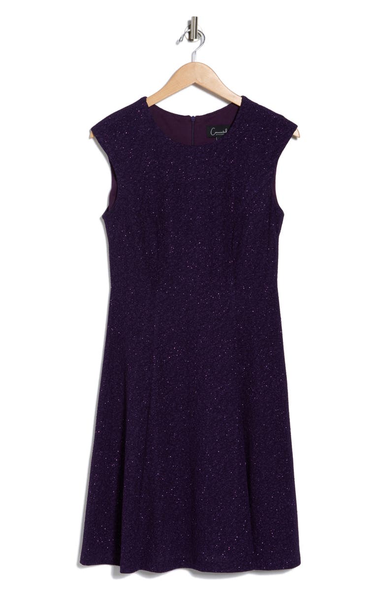Connected Apparel Glitter Fit & Flare Cocktail Dress, Alternate, color, Eggplant