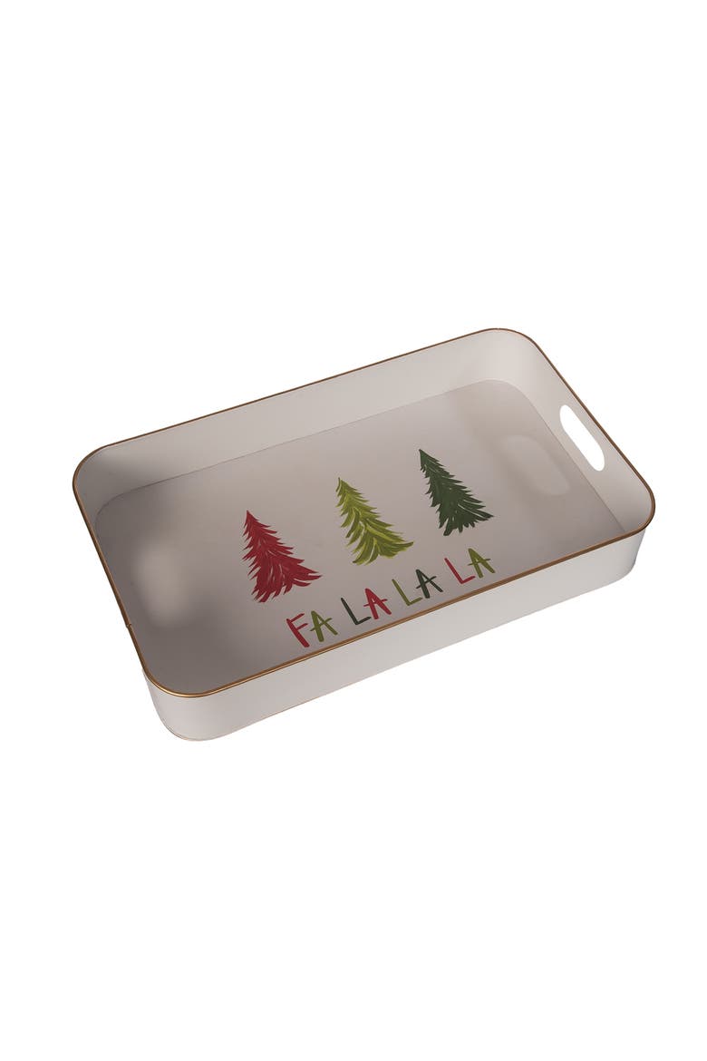 Metal Multi Trees Fa La La Tray Decorative Christmas Platter, Alternate, color, White