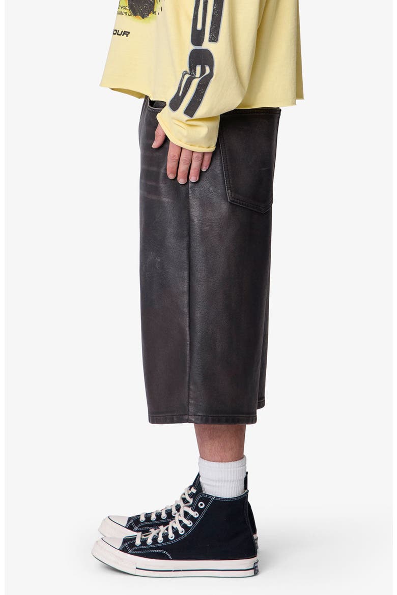 Ultra Baggy Washed Faux Leather Shorts, Alternate, color, BLACK