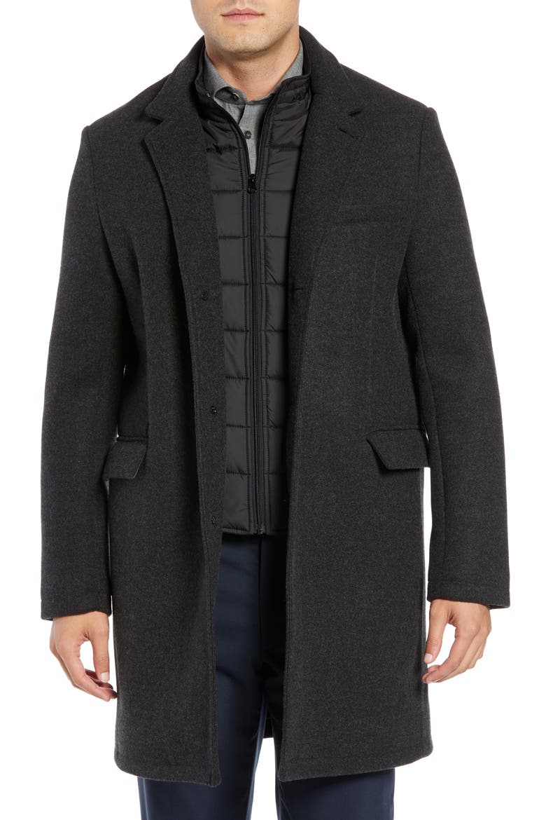 Cunningham Quilted Bib Inset Topcoat, Main, color, BLACK