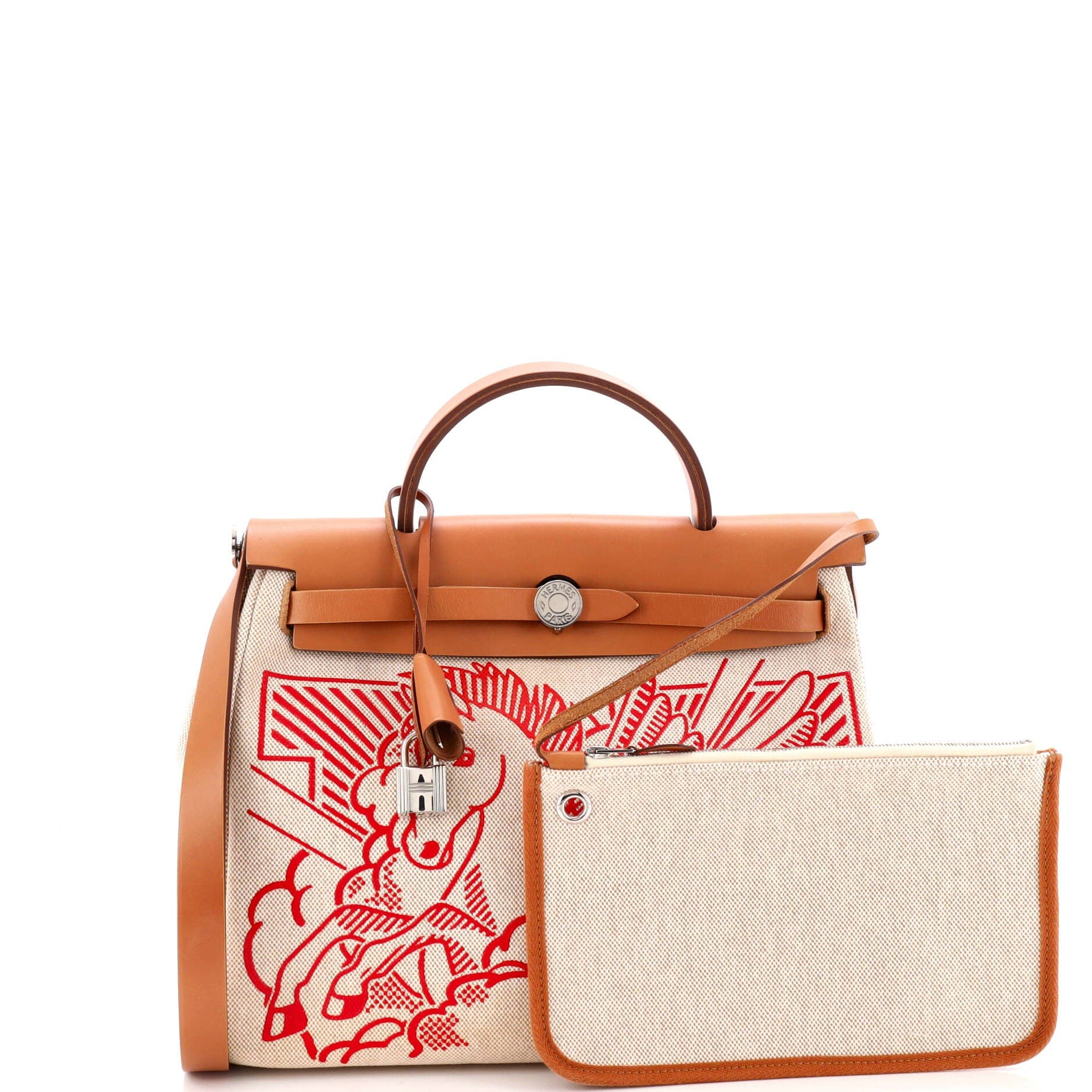 Pre-Owned Hermes Herbag Zip Pegase Pop Toile and Leather 31, Alternate, color, Gold