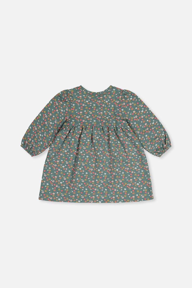 Organic Cotton Fleece Cat Gathered Skirt Dress, Alternate, color, Green Floral Print