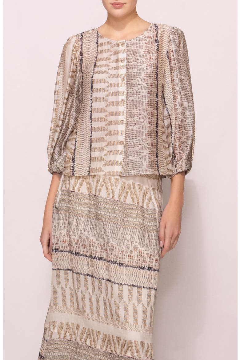 Puff Sleeve Button-Up Shirt, Main, color, BLUSH MULTI