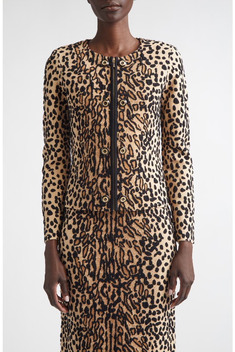 Leopard Jacquard Knit Jacket, Main, color, CAMEL LEOPARD MULTI