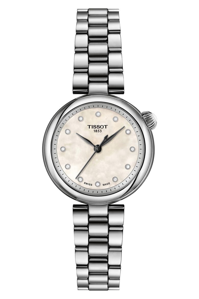 Desire Mother-of-Pearl & Diamond Bracelet Watch, 28mm, Main, color, WHITE/SILVER
