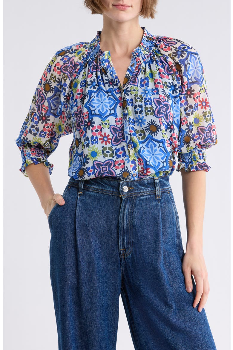 Mai Smocked Button Front Top, Main, color, MULTI MEDALLION PRINT