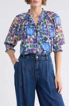 Ramy Brook Mai Smocked Button Front Top