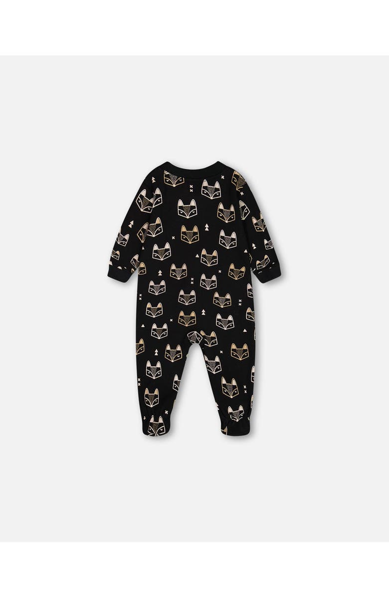 Deux par Deux Baby Boy's Organic Cotton One Piece Pajama Black Printed Fox, Alternate, color, 