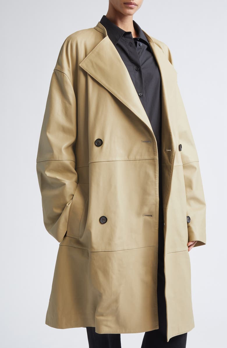 TOTEME Collarless Leather Coat, Alternate, color, Rye