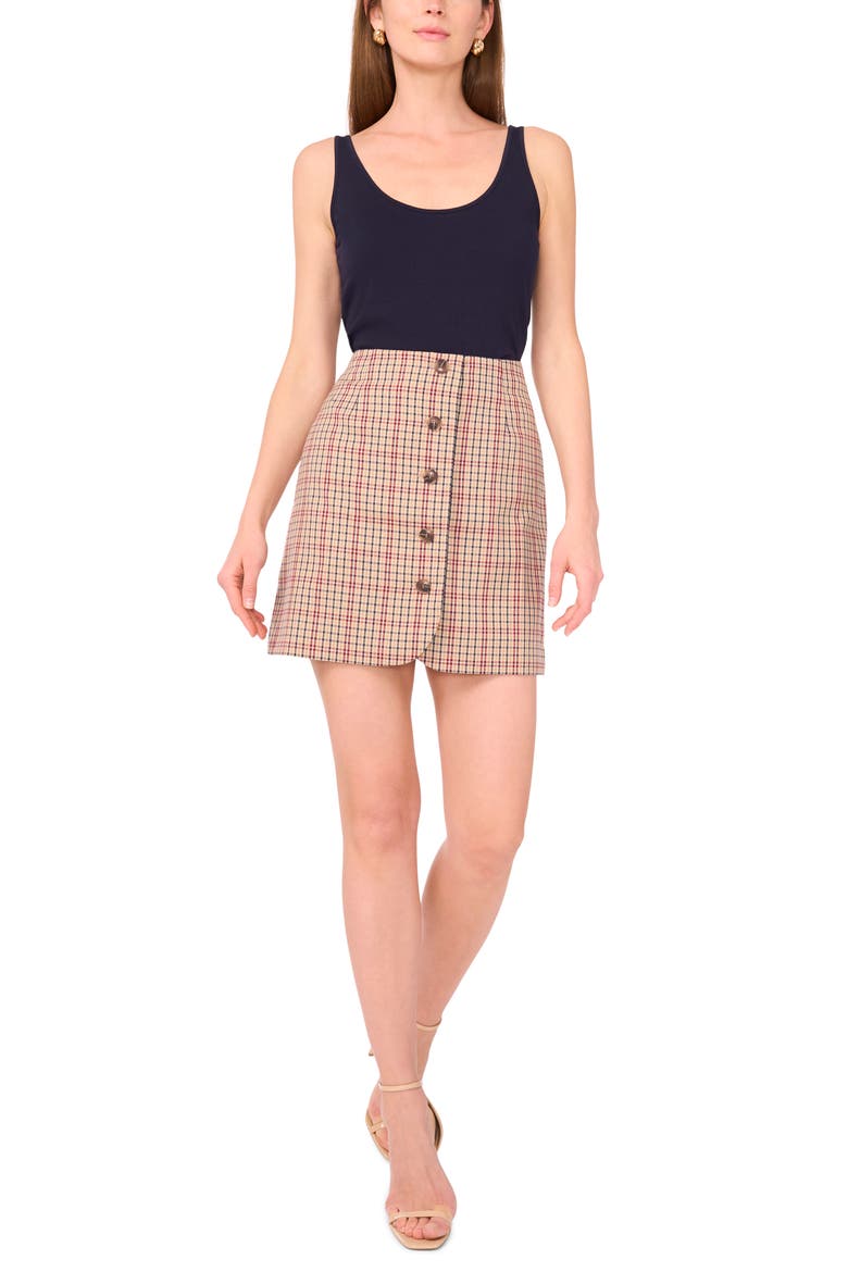 Tailored Button Front Miniskirt, Alternate, color, BROWN/ RICH BLACK