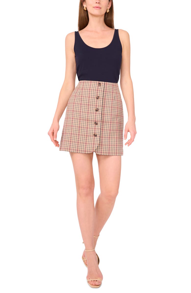 1.STATE Tailored Button Front Miniskirt, Alternate, color, Brown/ Rich Black