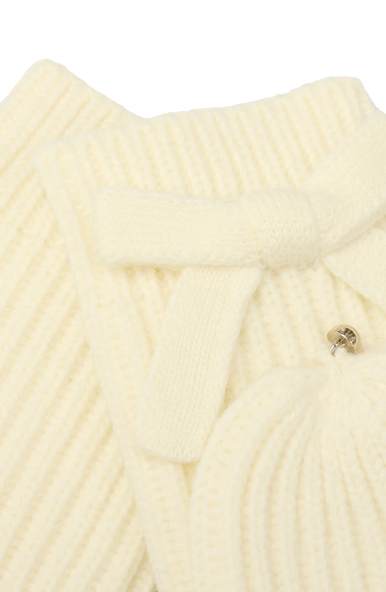 Kate Spade New York knit bow pop-top mittens, Alternate, color, Cream